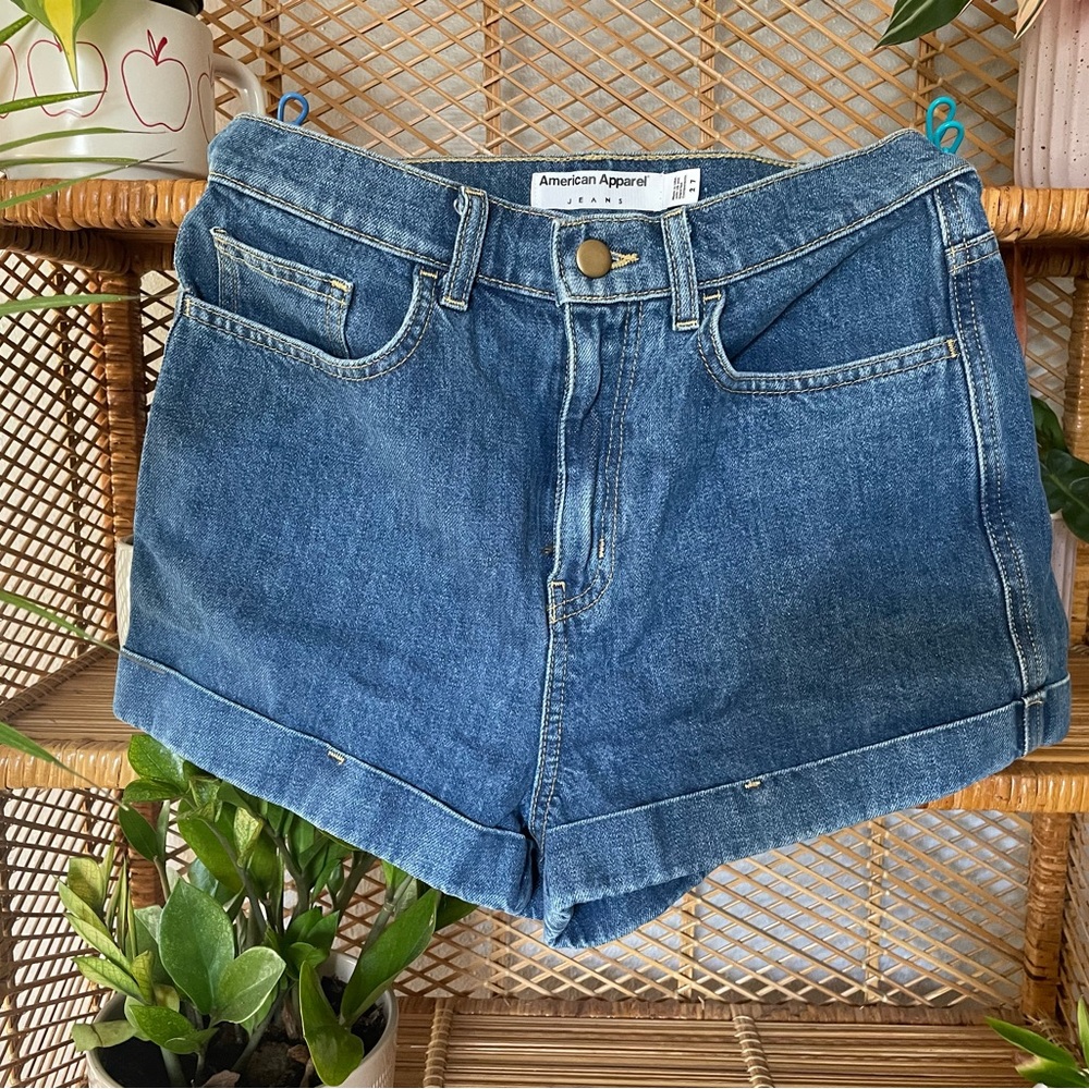 American Apparel High Waist Denim Shorts - Blue